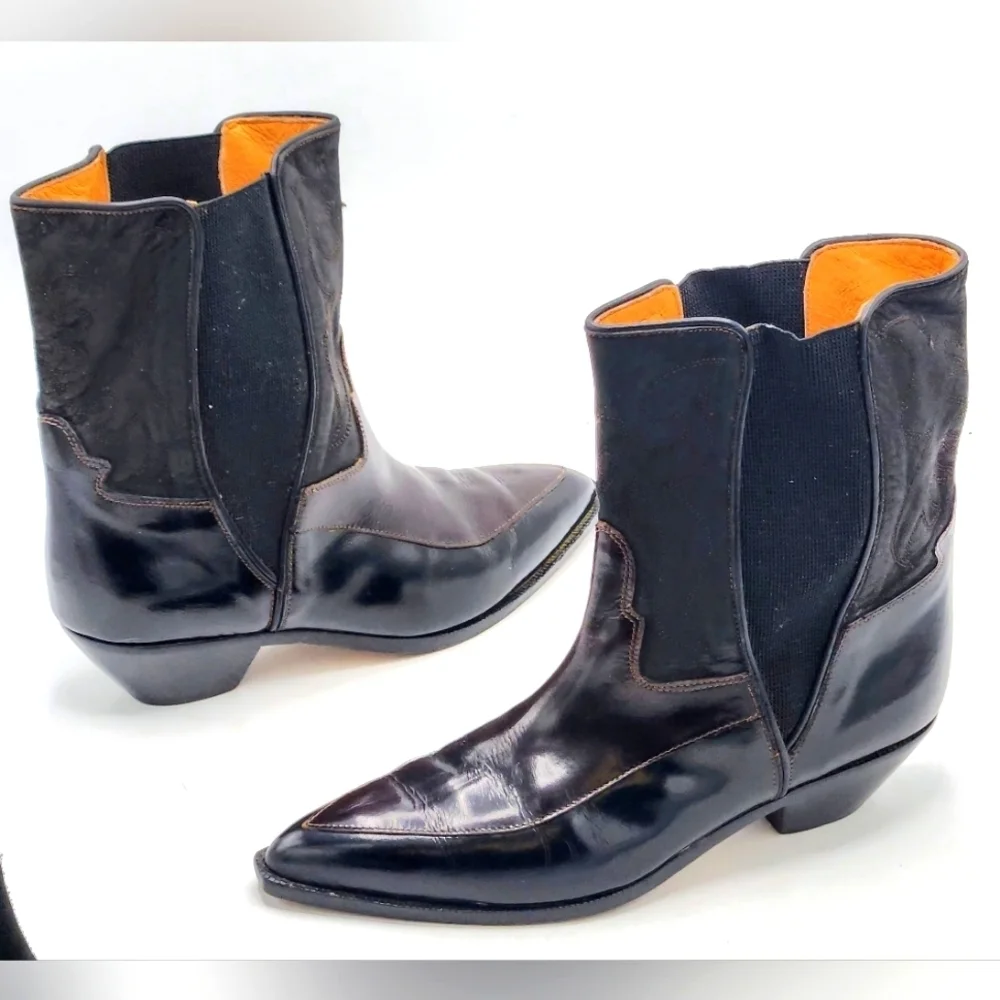 Donald  J Pilner Vintage Western Couture Leather Black Brown Boots SZ 7 - Picture 7 of 16